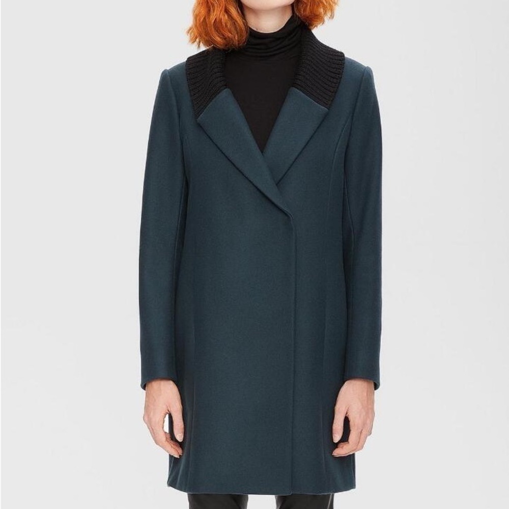 NWT Theory Wool Lucean Bria Coat Mineral/Teal and Black Size P​​​